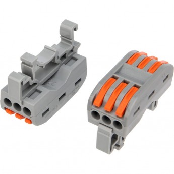 Клемма REXANT СМК 222-423D проходная 3-полюсная, с креплением на DIN-рейку (0,08-4 мм²) серая (50 шт./уп.)