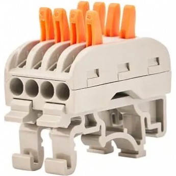 Клемма REXANT СМК 222-424D проходная 4-полюсная, с креплением на DIN-рейку (0,08-4 мм²), серая (4 шт./уп.)