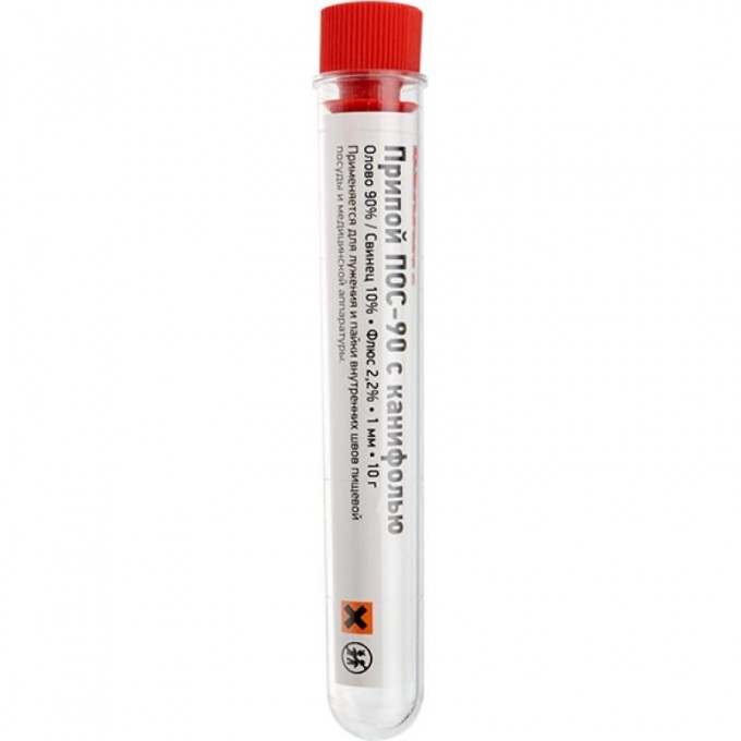 Припой с канифолью REXANT ПОС-90, 10 г, Ø1.0 мм, (олово 90%, свинец 10%), колба 09-3102