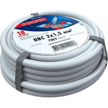 Провод REXANT ПВС 2x1.5 мм² соединительный белый 10 м