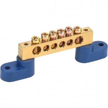 Шина REXANT 8х12 мм на двух угловых синих изоляторах 6 групп