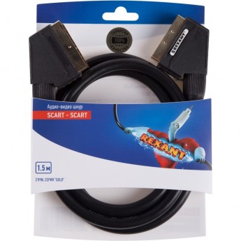 Шнур REXANT SCART - SCART (21pin) 1,5М (GOLD)