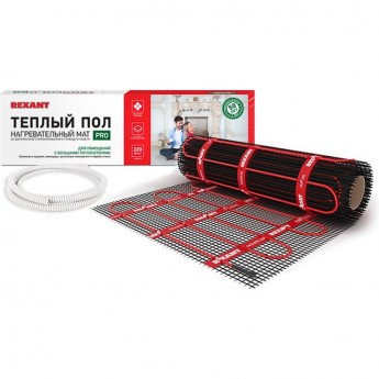 Тёплый пол, нагревательный мат REXANT PRO, RNX -4-880, двухжильный, с экраном, площадь 4 м², 0.5х8 м, 880 Вт