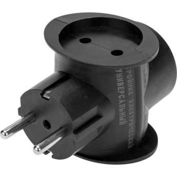 Тройник электрический универсальныйREXANT 16 А одно гнездо с заземлением черный