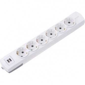 Удлинитель REXANT PREMIUM 6 гнезд, 3м, 3х1,5мм², с/з, 2 USB, белый